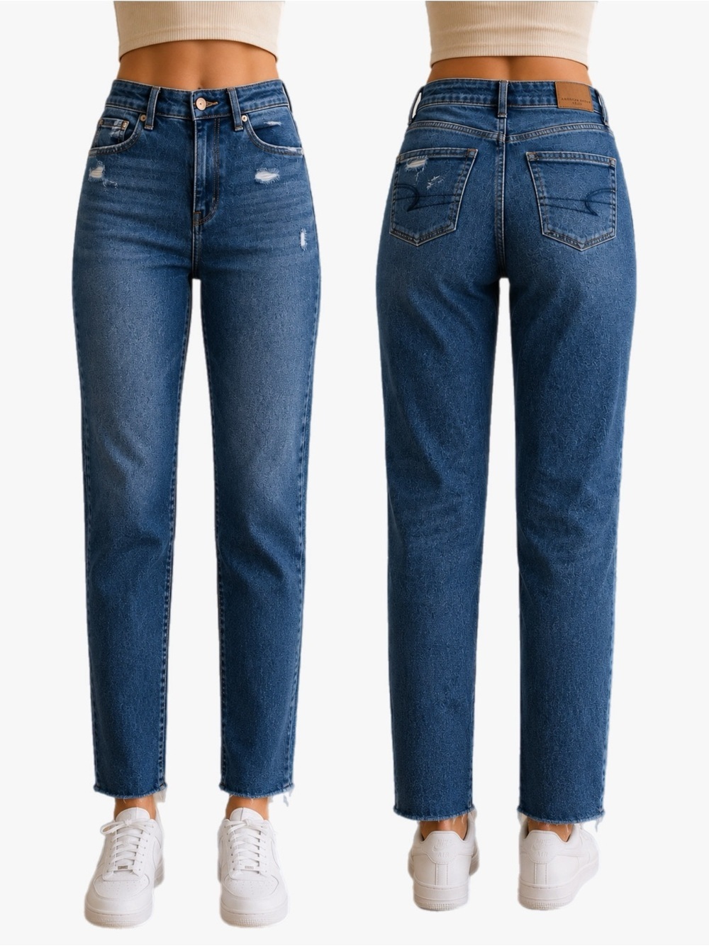 American Eagle Mom Jeans Size 000 High Rise Distressed Medium Wash Denim